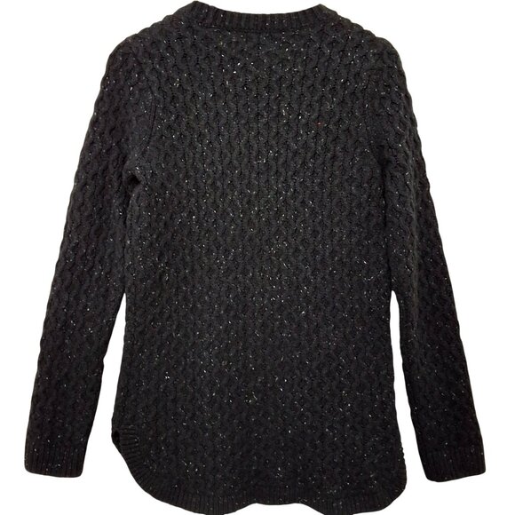 Lands End Womens Black Cable-Knit Fisherman Tunic Sweater S Cotton Wool Blend - Picture 2 of 7